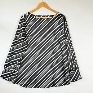 Chicos Women 3 16 18 Blouse Black White‎ Stripe Boat Neck Coastal Old Money Chic